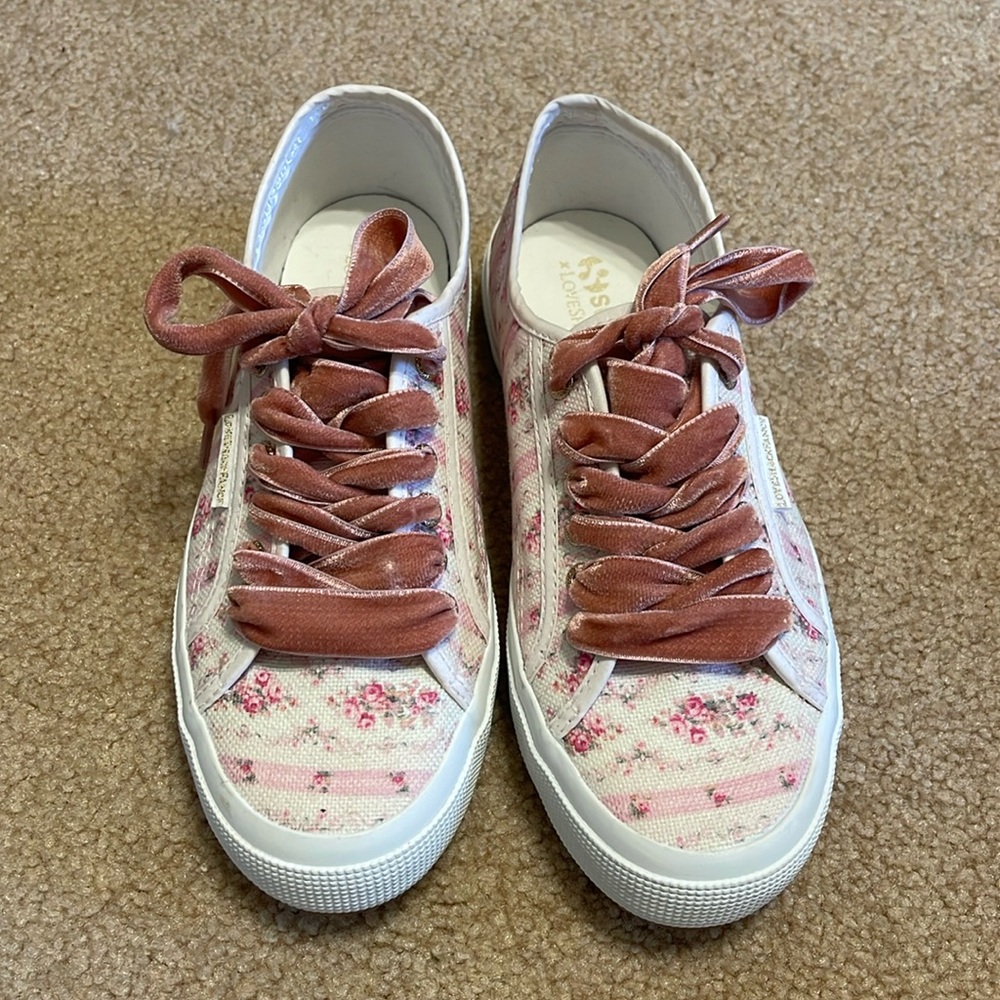 NWT SUPERGA x LoveShackFancy Daydream Pink Floral Canvas Sneakers Size 9